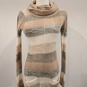 cowl neck striped sweater dress